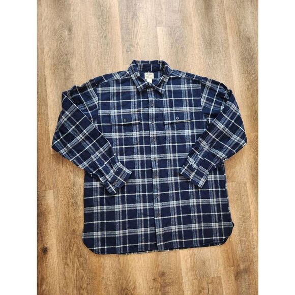 L.L. Bean mens XL TALL plaid flannel shirt button up Double chest pocket LS Blue - Picture 2 of 7